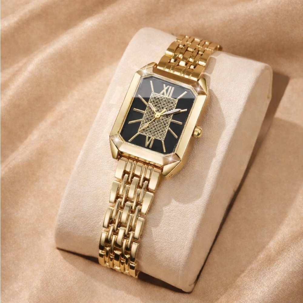 Anthropologie Gold-Tone Rectangular Black Dial Bracelet Watch
